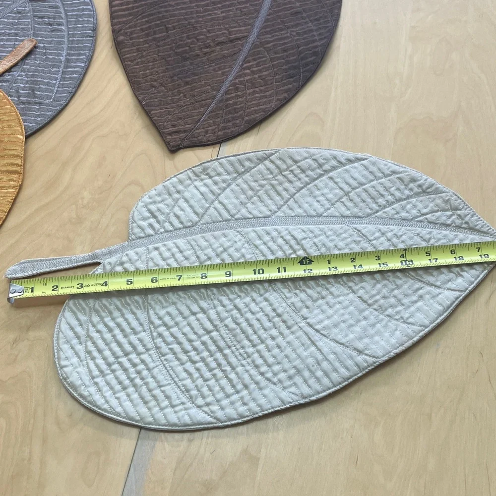 Leaf-Shaped Placemats Set‎ in Gold, Gray, Brown, and Cream